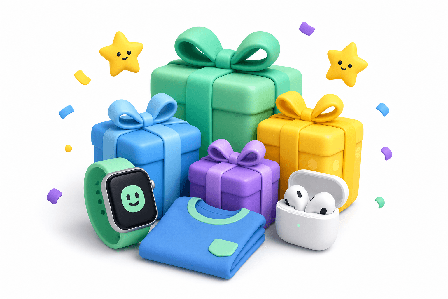 Prizes including gift boxes, a smartwatch and earbuds